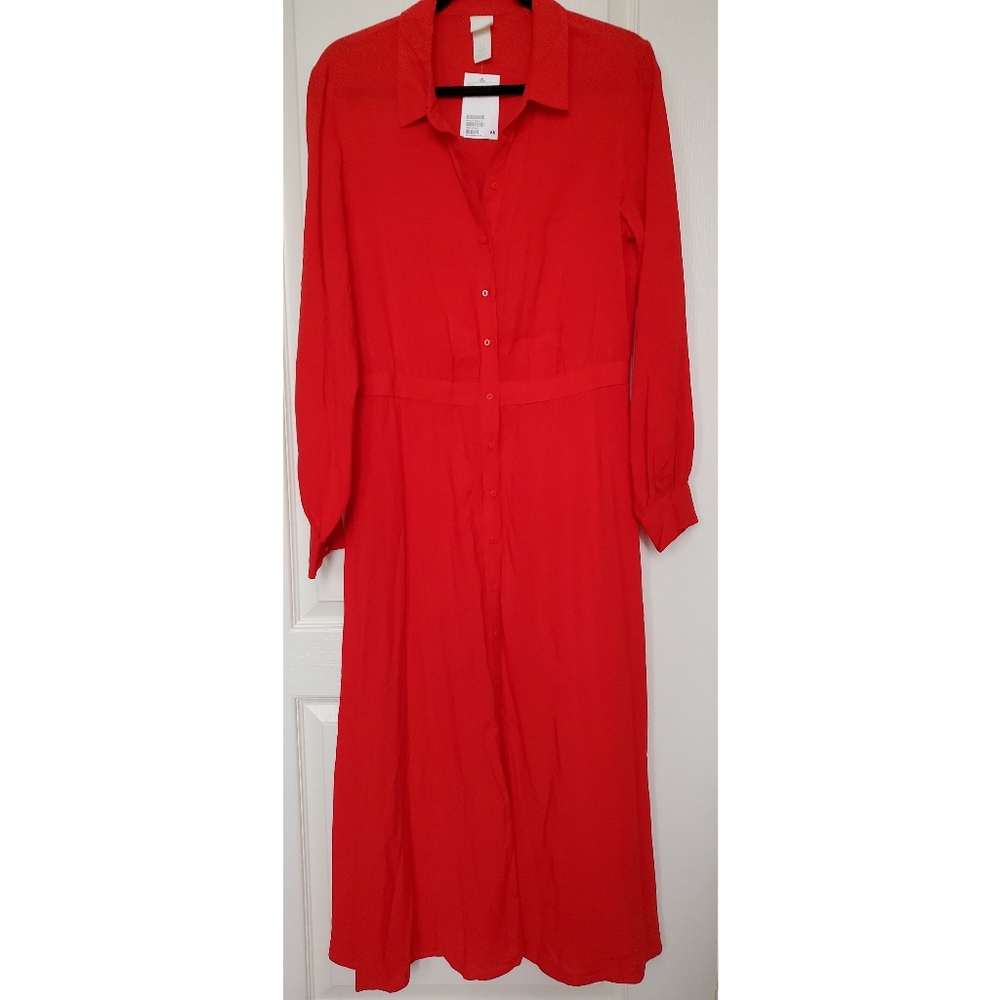 🆕️ H&M Button Up Red Midi Dress